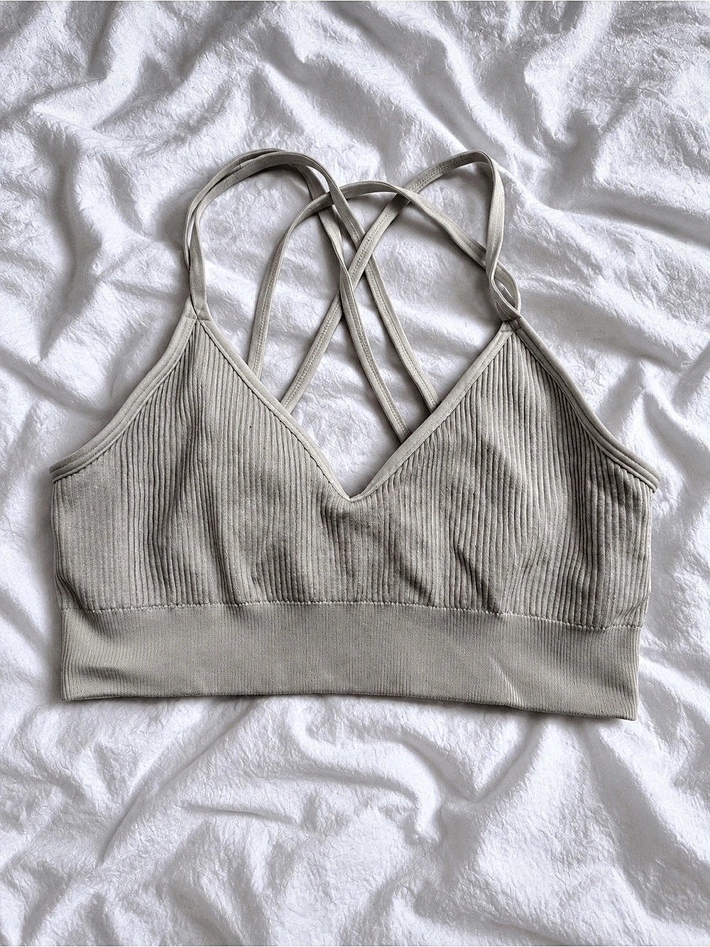 free people Ribbed Strappy Sports Bra in Gray Like New